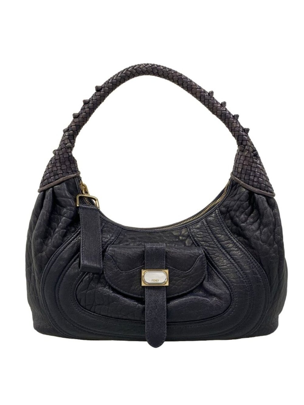 Fendi Shoulder Bag Spy Dark Navy Braided Leather